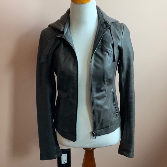 Athleta City View Leather Hooded Jacket - Picture 4 of 9